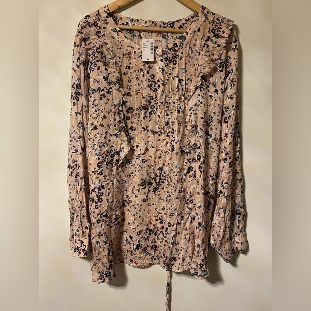 NWT-Long Blouse With Pintucks and Ruffles - In Every Story-4X - Picture 5 of 7
